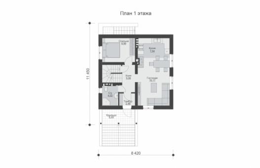 Проект одноэтажного дома с мансардой, гаражом и цоколем для узкого участка